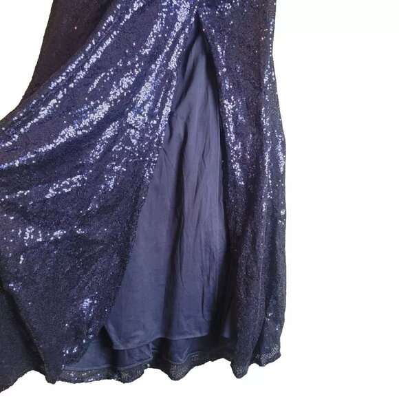 Rene Ruiz Women One-Shoulder Sequin Long Gown Purple Slit Drape Waist Sz12 $1595 - Picture 6 of 13